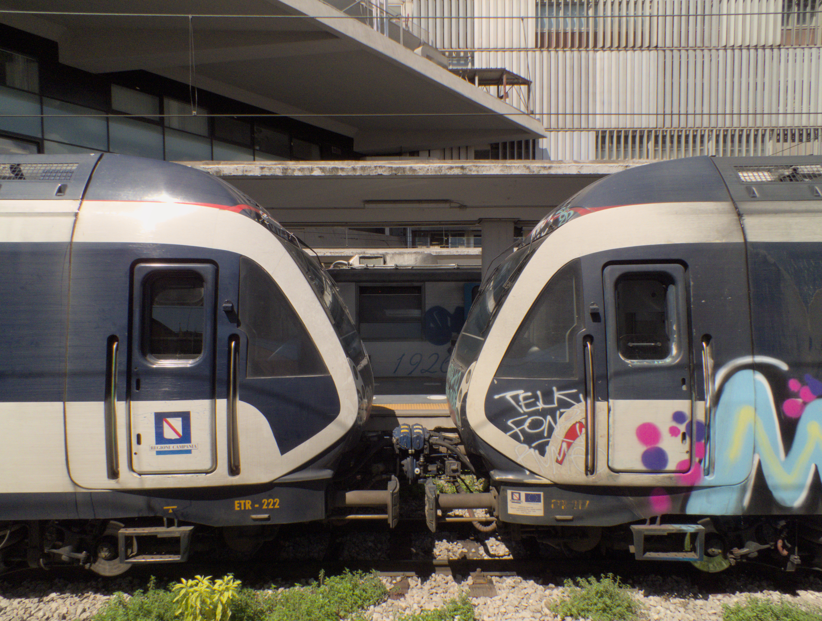 Two Metrostar trains at Napoli Porta Nolana station on the Circumvesuviana railway