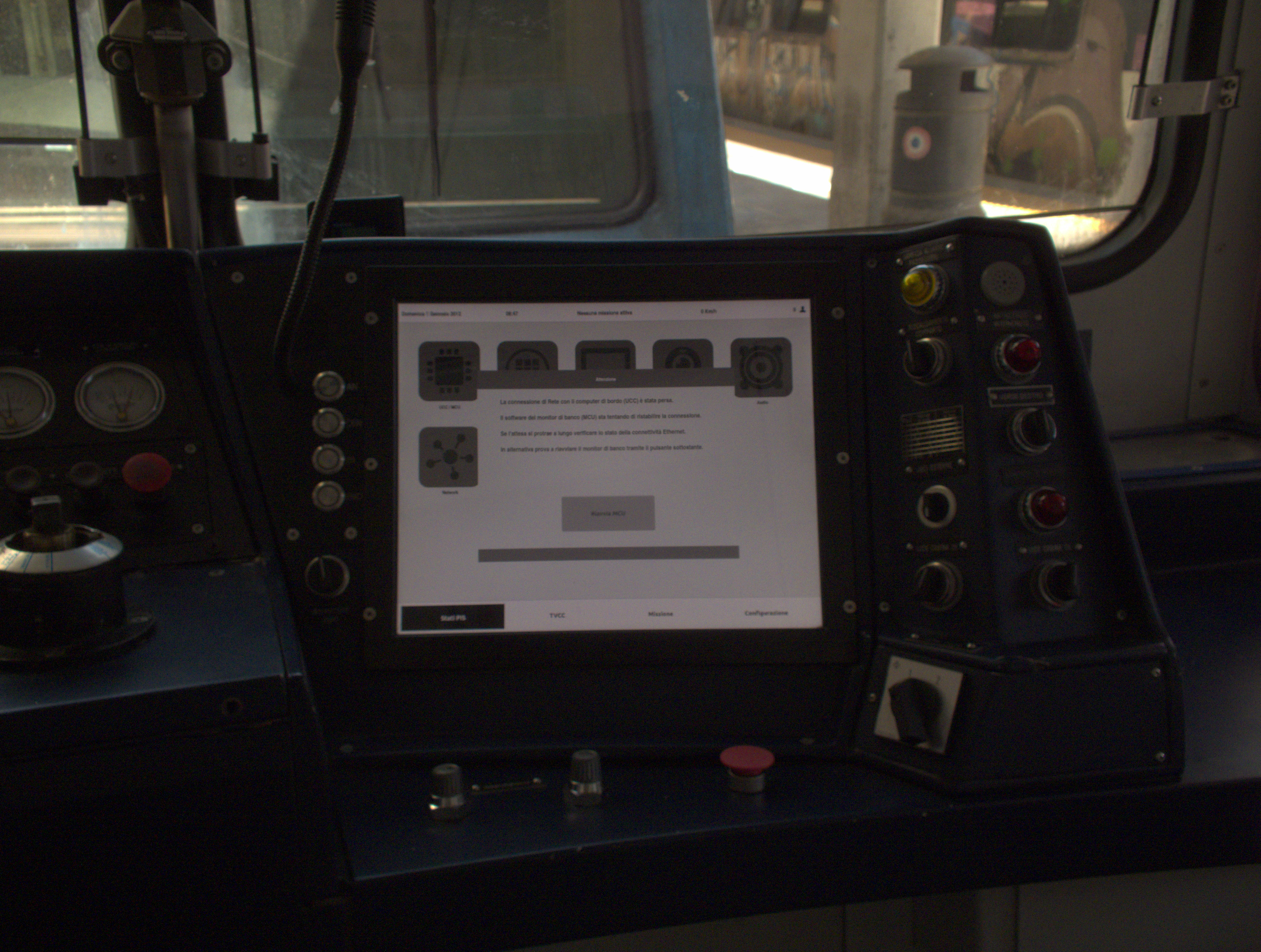Info monitor in the cab of a T21 train on the Circumvesuviana railway