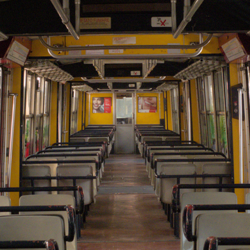 Internal view of an FE220 train on the Circumvesuviana railway