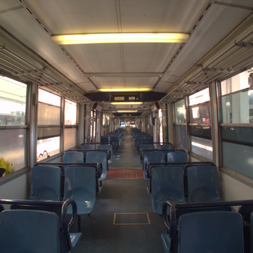 Internal view of an FE220 train in "Scusate Il Ritardo" special livery on the Circumvesuviana railway