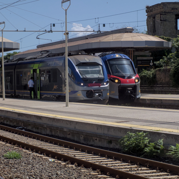 Two Jazz and Pop trains at Napoli San Giovanni Barra station