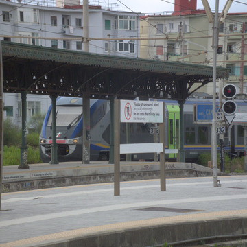 Minuetto train arriving at Napoli Campi Flegrei station